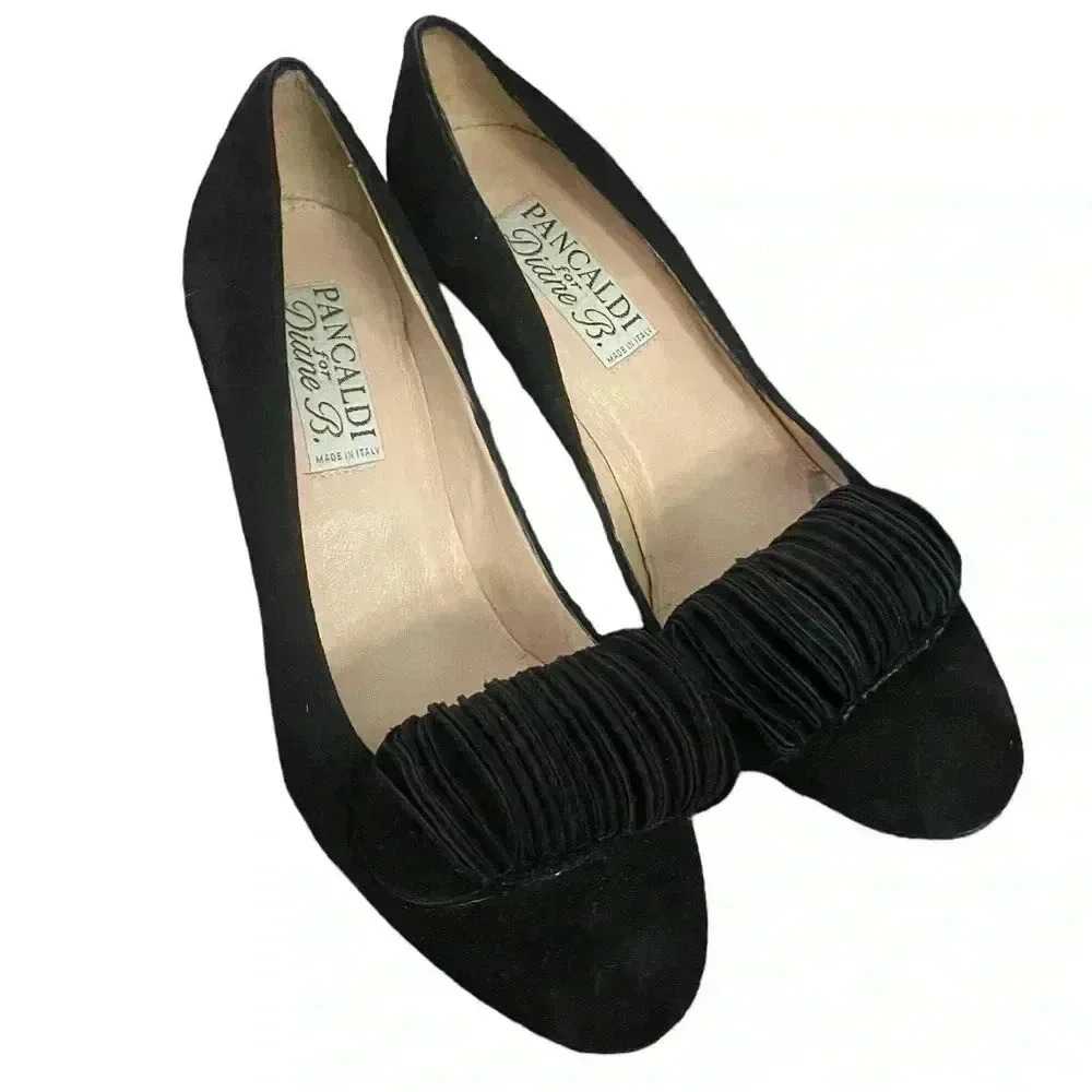 Pancaldi for Diana B Black Suede Heels Size 38 1/2